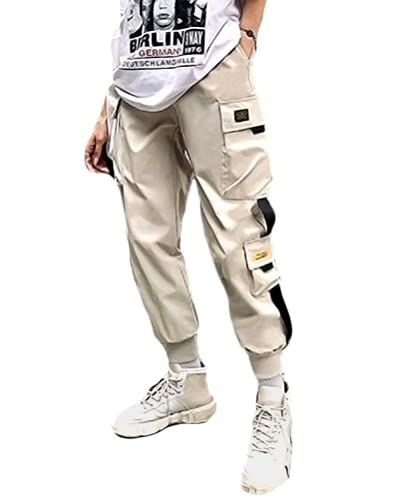 Onsoyours Gothic Hosen Damen Lang Schwarz Cargo Hosen Hip Hop Hohe Taille Jogger Street Hose mit Kette Jogginghose Freizeithosen mit Reißverschluss Punk Streetwear C Khaki XS von Onsoyours