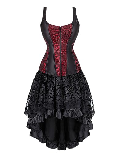 Onsoyours Gothic Kleid Damen High Low Design Steampunk Kleid Vintage A Line Swing Cocktail Gothic Halloween Cosplay Kostüm Minikleid Abendkleid B Rot M von Onsoyours