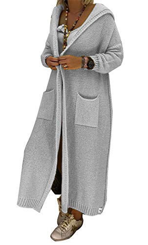 Onsoyours Grau Langarm Lässige Cardigan Damen Oversize Grobe Strickjacke Lange Strickmantel Mode L von Onsoyours