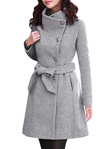 Onsoyours Grau Taschen Mit Bindegürtel Einreihig Langarm Elegant Winter Mantel Jacke Trenchcoat Wollmantel Damen XXL von Onsoyours