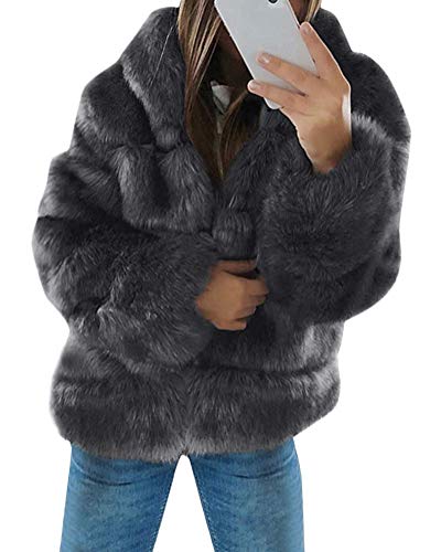 Onsoyours Graue Faux Fake V-Ausschnitt Langarm Dicker Oversize Winter Kunstfell Pelzmantel Felljacke Damen M von Onsoyours