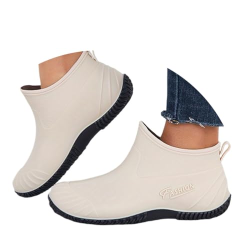 Onsoyours Gummistiefel Damen Regenstiefel Sommer Stiefeletten Kurze Rain Boots Regenstiefel Sommerstiefeletten Wasserdicht Regenschuhe Reitstiefel A Beige 37 EU von Onsoyours