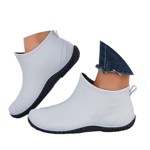 Onsoyours Gummistiefel Damen Regenstiefel Sommer Stiefeletten Kurze Rain Boots Regenstiefel Sommerstiefeletten Wasserdicht Regenschuhe Reitstiefel A Hellgrau 39 EU von Onsoyours
