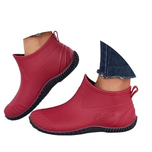 Onsoyours Gummistiefel Damen Regenstiefel Sommer Stiefeletten Kurze Rain Boots Regenstiefel Sommerstiefeletten Wasserdicht Regenschuhe Reitstiefel A Rot 39 EU von Onsoyours