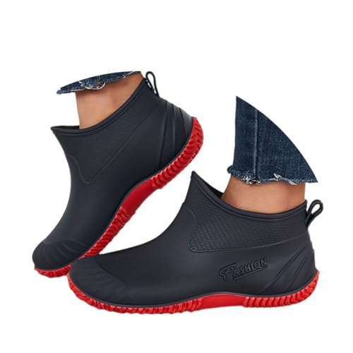 Onsoyours Gummistiefel Damen Regenstiefel Sommer Stiefeletten Kurze Rain Boots Regenstiefel Sommerstiefeletten Wasserdicht Regenschuhe Reitstiefel A Schwarz 40 EU von Onsoyours