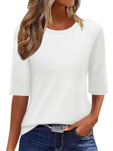 Onsoyours Halbarm Shirt Damen Rundhals Tshirt Sommer Oberteil Casual T-Shirt Basic Shirt A Weiß S Onsoyours Halbarm Shirt Damen Rundhals Tshirt Sommer Oberteil Casual T-Shirt Basic Shirt A Weiß S von Onsoyours