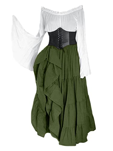 Onsoyours Damen Mittelalterliche Kleid Kurzarm Schnürung Mittelalter Ballkleider Retro Halloween Party Cosplay Kostüm Maxikleid F Grün L von Onsoyours