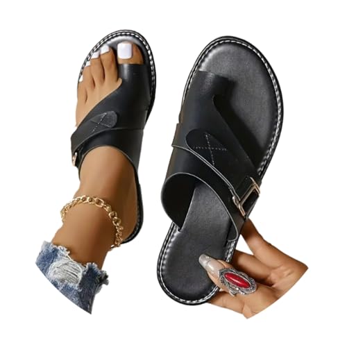 Onsoyours Hallux Valgus Big Toe Schuhe Damen Sommer Orthopädische Sandalen Frauen Bequeme Hausschuhe PU Strandsandalen Sandaletten Pantolette Loop Toe Shoes A Schwarz 42 EU von Onsoyours