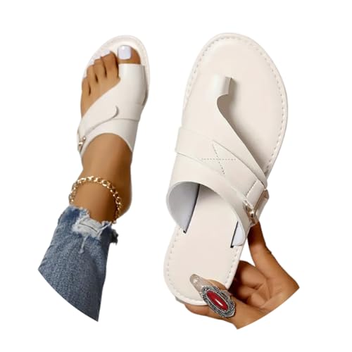 Onsoyours Hallux Valgus Big Toe Schuhe Damen Sommer Orthopädische Sandalen Frauen Bequeme Hausschuhe PU Strandsandalen Sandaletten Pantolette Loop Toe Shoes A Weiß 38 EU von Onsoyours