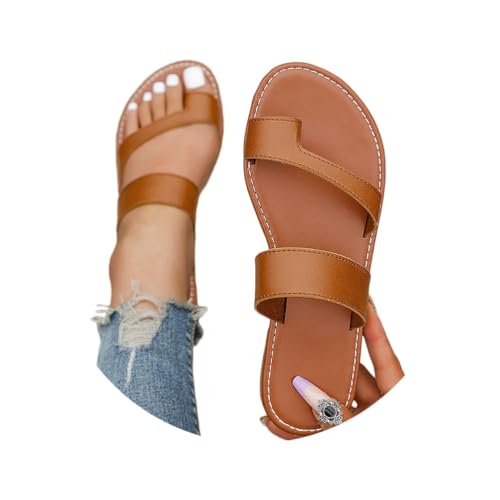 Onsoyours Hallux Valgus Big Toe Schuhe Damen Sommer Orthopädische Sandalen Frauen Bequeme Hausschuhe PU Strandsandalen Sandaletten Pantolette Loop Toe Shoes B Braun 41 EU von Onsoyours