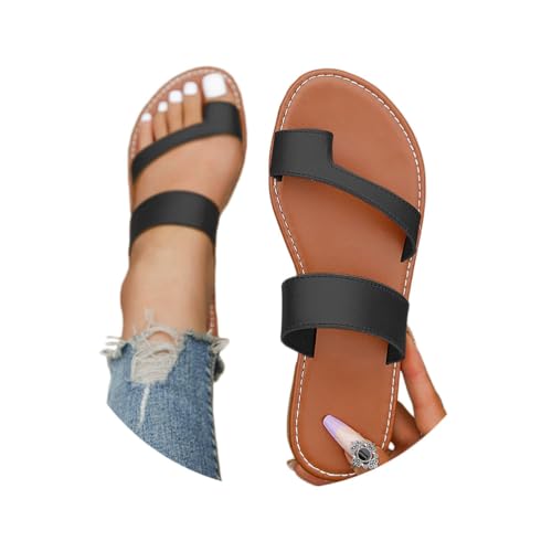 Onsoyours Hallux Valgus Big Toe Schuhe Damen Sommer Orthopädische Sandalen Frauen Bequeme Hausschuhe PU Strandsandalen Sandaletten Pantolette Loop Toe Shoes B Schwarz 40 EU von Onsoyours