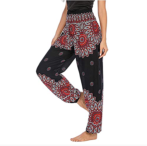 Onsoyours Haremshose Damen Patchwork Pumphose Sommerhose Yogahose Aladinhose Hosen Lang Baggy Bedruckt Harem Stil Elastischen Bund A Schwarz Einheitsgröße von Onsoyours