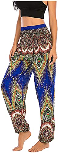 Onsoyours Haremshose Damen Patchwork Pumphose Sommerhose Yogahose Aladinhose Hosen Lang Baggy Bedruckt Harem Stil Elastischen Bund B Blau Einheitsgröße von Onsoyours