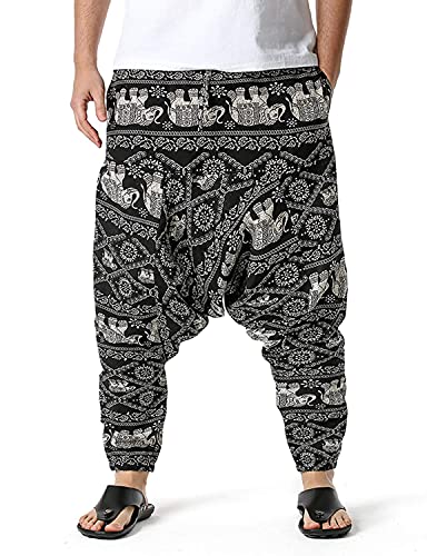 Onsoyours Haremshose Herren Mode Pumphose Freizeithose Sporthosen Hip Hop Bloomers Aladdin Hosen Casual Hippie Joggers Pants Sweatpant Tanz Trousers Mit Taschen Stil 11 L von Onsoyours