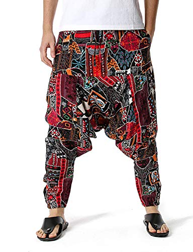 Onsoyours Haremshose Herren Mode Pumphose Freizeithose Sporthosen Hip Hop Bloomers Aladdin Hosen Casual Hippie Joggers Pants Sweatpant Tanz Trousers Mit Taschen Stil 15 L von Onsoyours