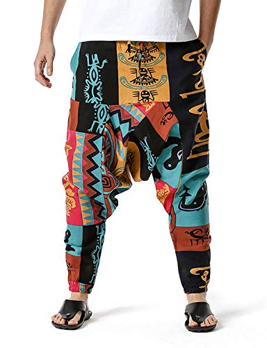 Onsoyours Haremshose Pumphose Kurze Herren Freizeithosen Hippie Hosen Einfarbig Baumwolle Aladinhose Pluderhose Multi-Tasche Sport Tanzen Hosen Stil 5 S von Onsoyours