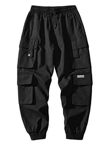 Onsoyours Haremshose für Herren Beiläufig Mehrere Taschen Jogginghose Hip Hop Hosen Overall Konische Hosen Streetwear G Schwarz L von Onsoyours