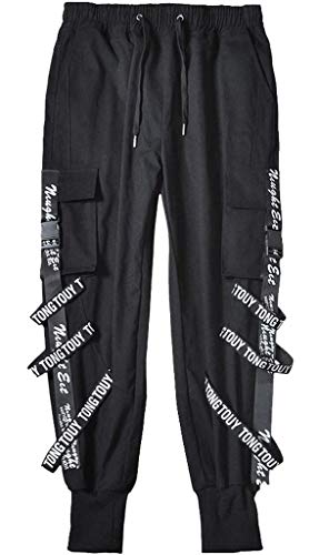 Onsoyours Haremshose für Herren Beiläufig Taschen Jogginghose Hosen Hip Hop Jogger Cargo Pants Techwear Hosen Baggy Streetwear Punk Hose Konische Hosen Streetwear J Schwarz M von Onsoyours