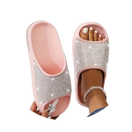 Onsoyours Hausschuhe Damen Glitzer Strassstein Slipper Cozy Slides Strand Pantoletten Rutschfest Bequeme Dicke Sohle Sommer Sandals Flip Flops Freizeitschuhe A Rosa 38 EU von Onsoyours