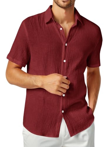 Onsoyours Hemd Herren Kurzarm Button Down Sommerhemd Musselin Leicht Strand Freizeit Businesshemd A Rot XL Onsoyours Hemd Herren Kurzarm Button Down Sommerhemd Musselin Leicht Strand Freizeit Businesshemd A Rot XL von Onsoyours