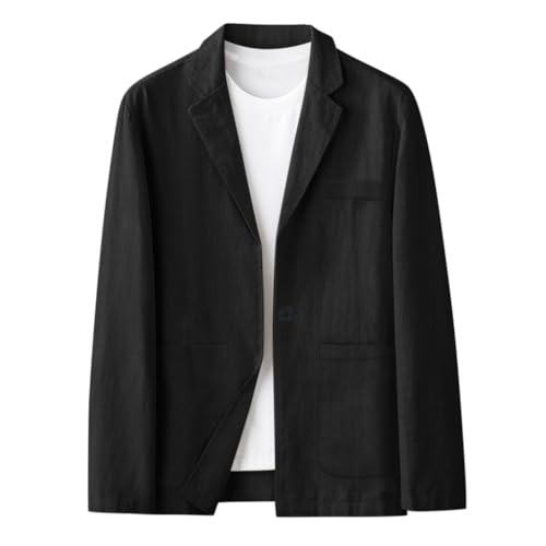 Onsoyours Hemd Herren Langarm Henley Sommerhemd Freizeithemd Leinenhemd Regular Fit Men Sakko Leinenstruktur Slim Fit Männer Blazer Leichte Jackett Z1 Schwarz XXL von Onsoyours