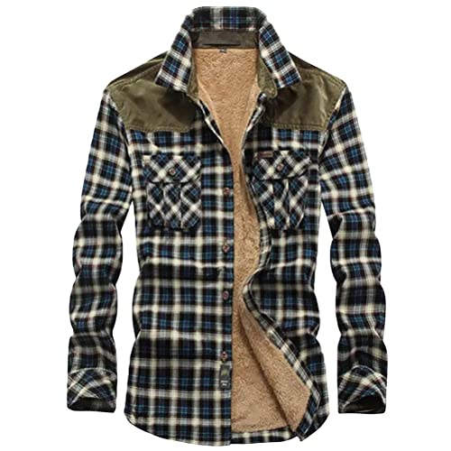 Onsoyours Hemd Herren Langarm Kariert Freizeithemd Innenfutter Winter Holzfällerhemd Thermohemd Button Down Shirt Hemdjacke Winterjacke Mantel Flanellhemd A Blau 3XL von Onsoyours