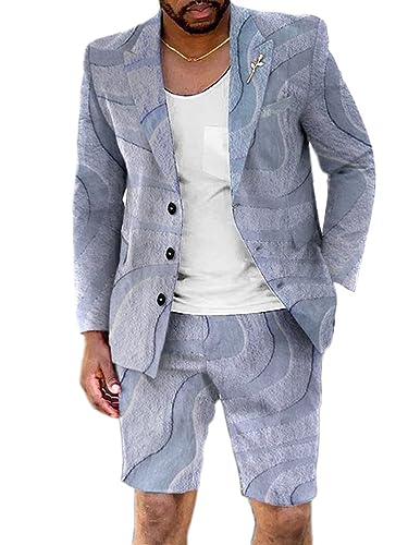 Onsoyours Herren 2 Stück Blazer Anzug mit Farbverlauf British Style Anzug mit Revers und Knopfleiste Herrenanzug mit kurzen Hosen Suit Business A Grau L von Onsoyours