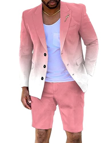 Onsoyours Herren 2 Stück Blazer Anzug mit Farbverlauf British Style Anzug mit Revers und Knopfleiste Herrenanzug mit kurzen Hosen Suit Business A Rosa L von Onsoyours