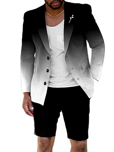 Onsoyours Herren 2 Stück Blazer Anzug mit Farbverlauf British Style Anzug mit Revers und Knopfleiste Herrenanzug mit kurzen Hosen Suit Business A Schwarz-1 L von Onsoyours