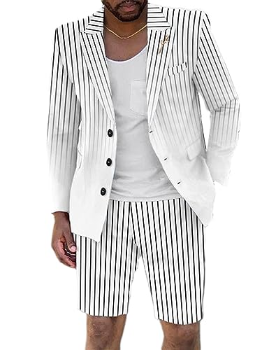 Onsoyours Herren 2 Stück Blazer Anzug mit Farbverlauf British Style Anzug mit Revers und Knopfleiste Herrenanzug mit kurzen Hosen Suit Business A Weiß L von Onsoyours