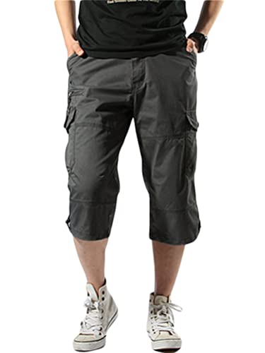 Onsoyours Herren 3/4 Hose Cargo Shorts Männer Bermuda Sport Shorts Multi Taschen Sommer Freizeithose Kurze Hose Baumwolle Arbeitshose Gummibund Lässig A Dunkelgrau XL von Onsoyours