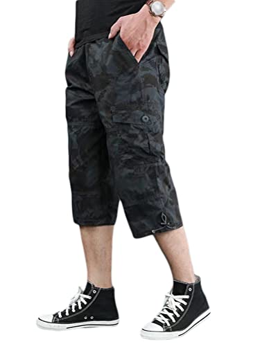Onsoyours Herren 3/4 Hose Cargo Shorts Männer Bermuda Sport Shorts Multi Taschen Sommer Freizeithose Kurze Hose Baumwolle Arbeitshose Gummibund Lässig B Camouflage XXL von Onsoyours
