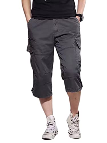 Onsoyours Herren 3/4 Hose Cargo Shorts Männer Bermuda Sport Shorts Multi Taschen Sommer Freizeithose Kurze Hose Baumwolle Arbeitshose Gummibund Lässig B Dunkelgrau XL von Onsoyours