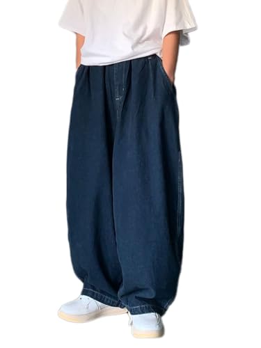 Onsoyours Herren Baggy Jeans Y2K Streetwear Skateboard Jeanshosen Vintage Jungen Jeans Hip Hop Style Breite Hosen A Dunkelblau L von Onsoyours