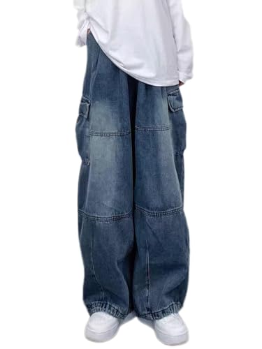 Onsoyours Herren Baggy Jeans Y2K Streetwear Skateboard Jeanshosen Vintage Jungen Jeans Hip Hop Style Breite Hosen B Blau S von Onsoyours