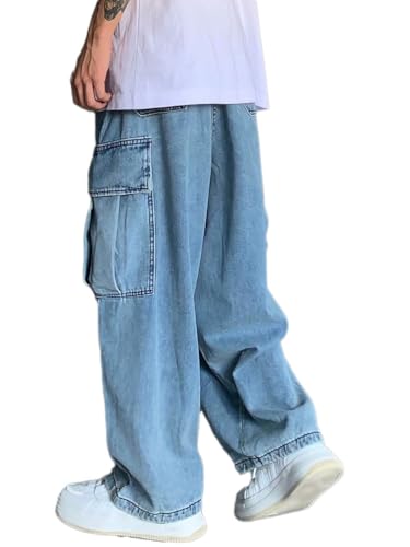 Onsoyours Herren Baggy Jeans Y2K Streetwear Skateboard Jeanshosen Vintage Jungen Jeans Hip Hop Style Breite Hosen F Blau XXL von Onsoyours