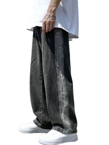 Onsoyours Herren Baggy Jeans Y2k Jeanshose Vintage Straight Leg Denim Hosen Teenager Jungen Streetwear Hip Hop Jeans Hip Hop Jeans L Schwarz XL von Onsoyours