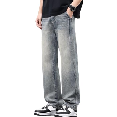 Onsoyours Herren Baggy Jeanshose Denim Jeans mit Weitem Bein Lockere Straight Vintage Hip Hop Hose Oversized Coole Jungen Stretch Freizeithosen Streetwear A10 Blau Grau M von Onsoyours