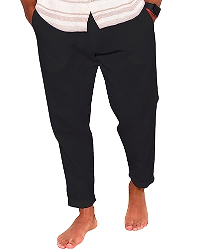 Onsoyours Herren Baumwolle Leinenhosen mit Kordelzug Lang Leicht Sommerhose Loose Fit Einfarbige Freizeithose für Urlaub Strand Alltag A Schwarz XS Onsoyours Herren Baumwolle Leinenhosen mit Kordelzug Lang Leicht Sommerhose Loose Fit Einfarbige Freizeithose für Urlaub Strand Alltag A Schwarz XS von Onsoyours