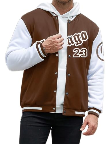 Onsoyours Herren Bomberjacke College Oversized 90S Bedruckte Patchwork Racing Sweatjacke Warm Hoddie Baseball Mantel Casual Übergangsjacke Kapuzenpullover Teenager A Kaffee M von Onsoyours