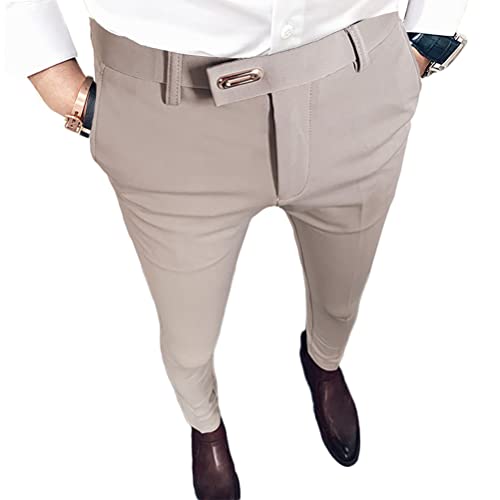 Onsoyours Herren Business Hose Chino kariert Stoffhose Einfarbige Anzughose Straight Bein Schlank Beiläufige Hosen mit Stretch Slim Fit Freizeithose A Khaki M von Onsoyours