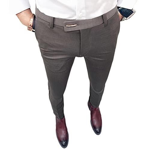 Onsoyours Herren Business Hose Chino kariert Stoffhose Einfarbige Anzughose Straight Bein Schlank Beiläufige Hosen mit Stretch Slim Fit Freizeithose B Kaffee S von Onsoyours