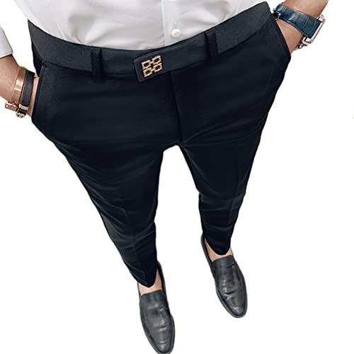 Onsoyours Herren Business Hose Chino kariert Stoffhose Einfarbige Anzughose Straight Bein Schlank Beiläufige Hosen mit Stretch Slim Fit Freizeithose C Schwarz S von Onsoyours