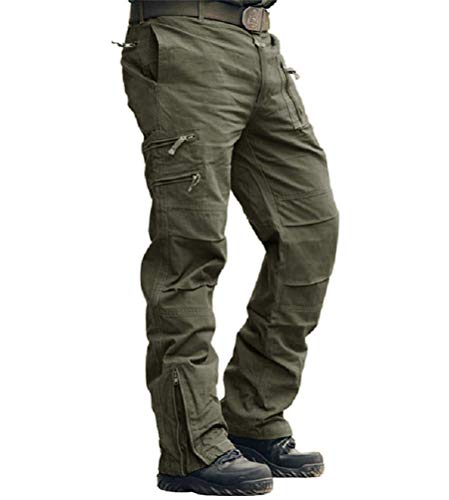 Onsoyours Herren Cargo Hose Baumwolle Outdoor Hose Männer Sommer Unifarben Hose Combat Tactical Tarnung Hose mit vielen Taschen Ranger Hose Arbeitshose A Armeegrün L von Onsoyours