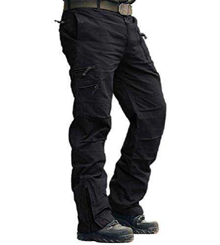 Onsoyours Herren Cargo Hose Baumwolle Outdoor Hose Männer Sommer Unifarben Hose Combat Tactical Tarnung Hose mit vielen Taschen Ranger Hose Arbeitshose A Schwarz M von Onsoyours