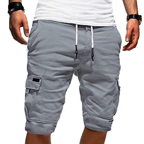 Onsoyours Herren Cargo Hose Shorts Sommer Freizeit Bermuda Kurze Hose Chino Training Jogging Hose Mit Kordel Regular Fit (X-Large, Z1 Hellgrau) von Onsoyours