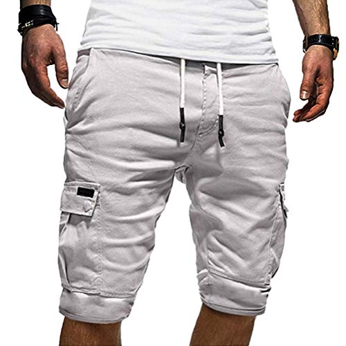 Onsoyours Herren Cargo Hose Shorts Sommer Freizeit Bermuda Kurze Hose Chino Training Jogging Hose Mit Kordel Regular Fit Weiß X-Small von Onsoyours