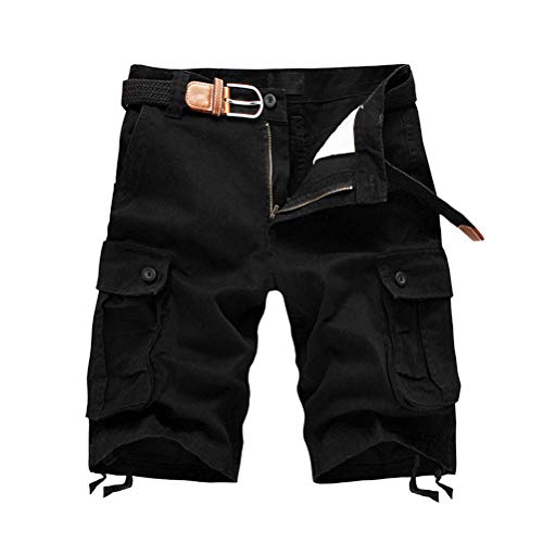 Onsoyours Herren Cargo Shorts Baumwolle Kurze Hose Bermuda Sommer Herrenshorts Men Pants Cargohose kurz Sommerhose Männer Ohne Gürtel B Schwarz X-Large von Onsoyours