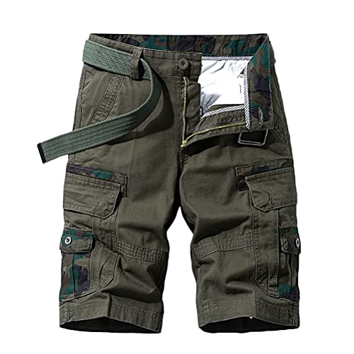 Onsoyours Herren Cargo Shorts Baumwolle Kurze Hose Bermuda Sommer Herrenshorts Men Pants Cargohose kurz Sommerhose Männer Ohne Gürtel D Armeegrün 3XL von Onsoyours