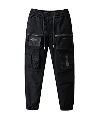 Onsoyours Herren Cargohose Arbeit Kampf Techwear Hose Hip Hop Mehrere Taschen Tapered Hosen Schnalle Riemen Jogginghose Freizeit Hose M Schwarz XL von Onsoyours
